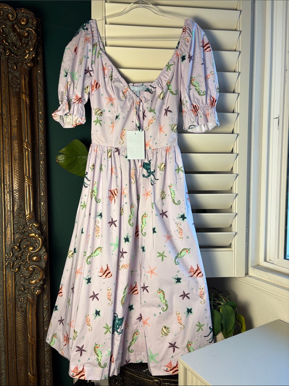 NWT Hill House - The Ophelia Midi Dress in Sea Creatures Lilac, Size M